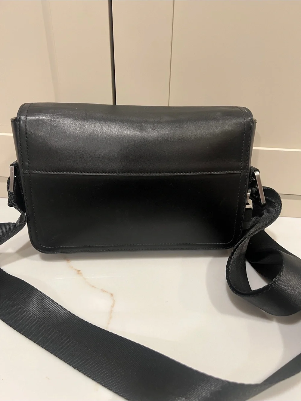 COS Black Leather Messenger Bag with Adjustable Strap